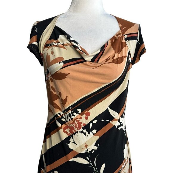 BCBGMaxazria Dress Abstract Floral Pullover Cowl Neck Cap Sleeves Women's Sz M - Picture 2 of 8